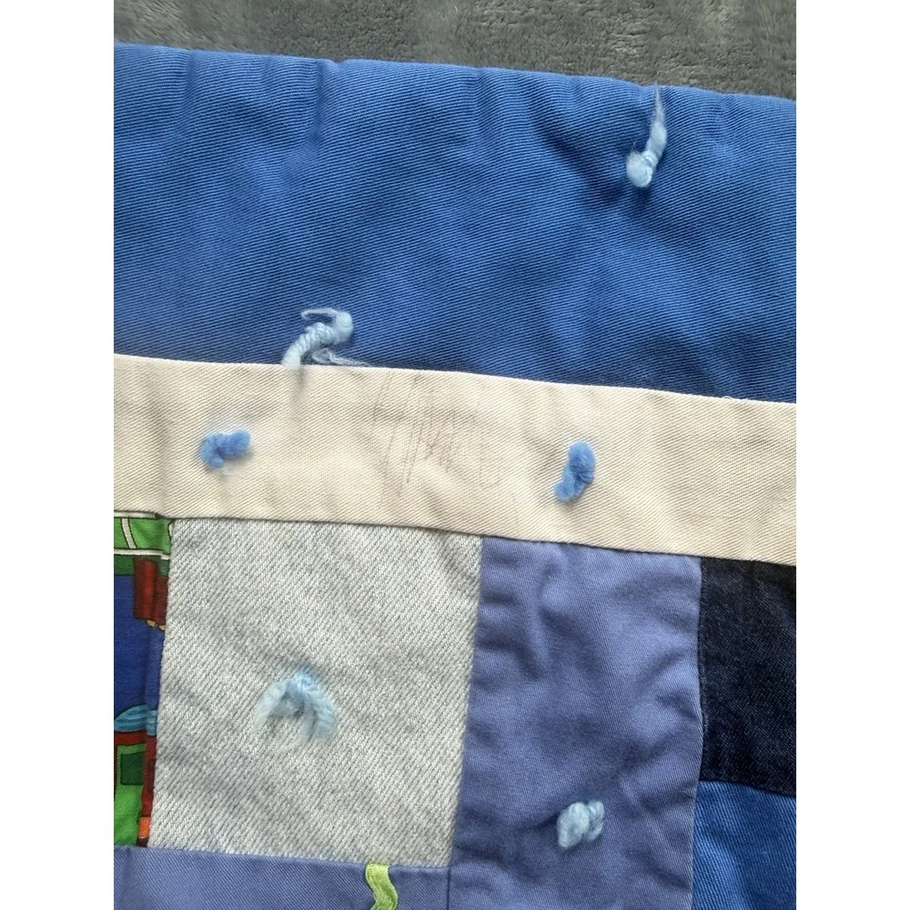 Vintage Handmade Patchwork Tied Quilt Upcycled Clothing Kids 52x63